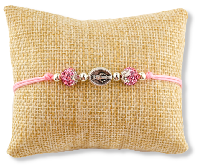  Miraculous Medal Bracelet on Pink Cord   
