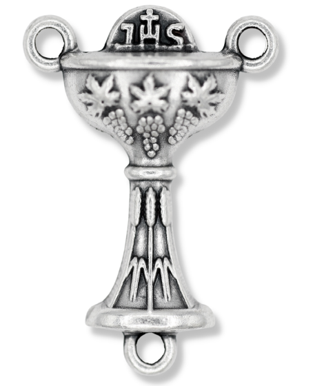 First Holy Communion Chalice Rosary Center – 7/8" Silhouette Silver Oxidized, Made in Italy   *  (Minimum quantity purchase is 2)