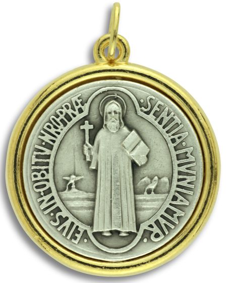  Large 1.5 Inch Two Tone St. Benedict Medal - Benedictine Monastery Designed & Made in Italy * (Minimum quantity purchase is 2)