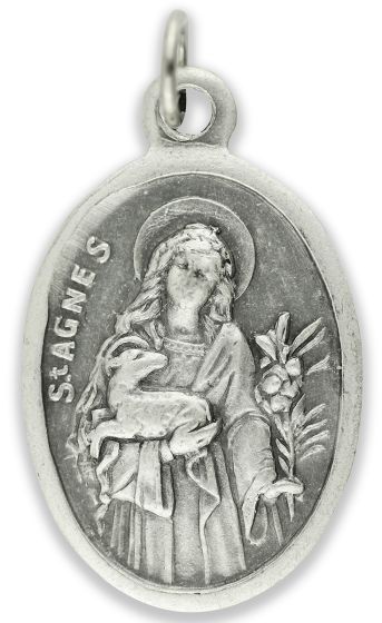  St Agnes / Pray For Us Medal - Italian Silver OX 1 inch (Minimum quantity purchase is 2)