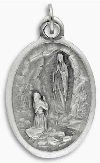   Our Lady of Lourdes / Pray For Us Medal - Italian Silver OX 1 inch (Minimum quantity purchase is 2)