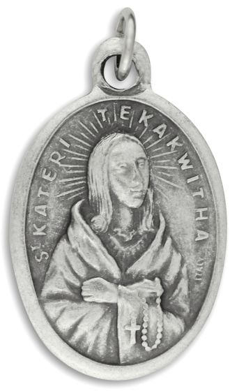 St Kateri Tekakwitha Medal (Pray for Us) - 1" Silver Oxidized, Made in Italy (Minimum quantity purchase is 3)