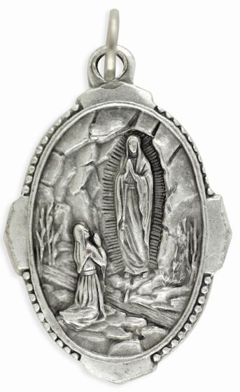  Our Lady of Lourdes / Pray for Us Medal - Unique Oval Shape - 1 inch  (Minimum quantity purchase is 2)
