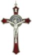 St Benedict Crucifix Pendant with Red Enamel - 4 3/4" Silver Oxidized, Made in Italy *   (Minimum quantity purchase is 1)  