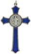 St Benedict Blue Enamel Flared Crucifix Pendant - 3 1/8" Silver Oxidized, Made in Italy *  (Minimum quantity purchase is 1)