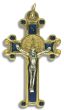  St. Benedict 2-sided Scrolled Edge, Gold Plated Rosary Crucifix -  Blue Inlay - 1 5/8"   (Minimum quantity purchase is 1)