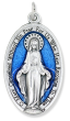 XL Blue Miraculous Medal (English) – 1-3/4" Oval Silver Oxidized, Made in Italy  (Minimum quantity purchase is 1)