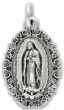 Our Lady of Guadalupe Medal with Rose Border (Spanish) - 1" Silver Oxidized, Made in Italy  (Minimum quantity purchase is 2)
