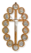 Stations of the Cross Wall Plaque – 10 1/2" Carved Oval Olivewood & Silver Oxidized Metal, Made in Italy  (Minimum quantity purchase is 1) 