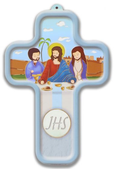 Picture Cross on Wood - Jesus with Apostles First Communion 5 inch  