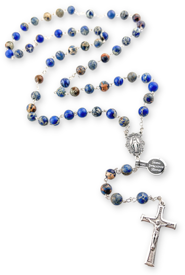 Semi Precious Emperor Stone 8mm Bead Rosary with Miraculous Medal Center - 21.5" 
