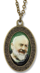  St Pio / Pray for Us Necklace with Full Color Medal - Bronze Finish - 13