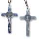   Mosaic Style St Benedict Crucifix Pendant with Blue Enamel - 3 1/8