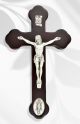 Italian Dark Wood Wall Crucifix with Miraculous Medal - 8 1/4