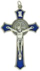 St Benedict Blue Enamel Flared Crucifix Pendant - 3 1/8