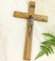 Wood Wall Crucifix with Antique Silver Corpus - 13.75 x 8