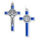 St Benedict Blue Enamel Silver Oxidized Crucifix Pendant – 2 1/8