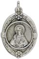 Sacred Heart of Jesus Medal 1 1/4” Oval Silver Oxidized – Floral Border – Made in Italy - Closeout Sale * (Minimum quantity purchase is 2)