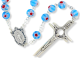 Murano Glass 8 MM Bead Rosary with Miraculous Medal Center, Light Blue and Red - 21