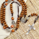St Benedict Rosary Necklace with 6mm Brown Wood Beads - 16