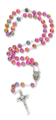 Pink / Blue / Gold 8mm Bead Rosary with Miraculous Medal Center - 21.5