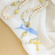 Our Lady of Lourdes Rosary with Blue and White Wooden Beads - 16 1/2