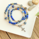 Triple Wrap Stretch Bracelet with 6mm Emperor Jasper Blue Stone Beads and Crucifix Charm *  (Minimum quantity purchase is 1)