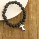  Black Lava Stone Stretch Bracelet with Tau Cross Charm *    (Minimum quantity purchase is 1)