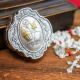 Confirmation Rosary (White & Red 4mm Beads) with Metal Keepsake Case – Made in Italy  (Minimum quantity purchase is 1)