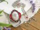 Holy Spirit Metal Rosary (4mm Rosebud Beads & Red Enamel Accents) with Keepsake Case – Made in Italy  (Minimum quantity purchase is 1)