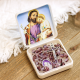 St Joseph Rosary – 9mm Purple Marbled Oval Glass Beads with Gift Box, Made in Italy *
