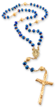 Rosary with Royal Blue AB Glass Beads and Gold Plated Center and Crucifix - 18