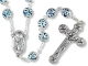 Double Capped Bead Rosary with 9mm Aqua Blue (December) Glass Beads - 24