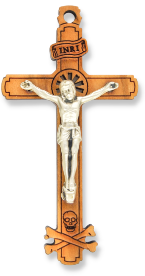  Golgotha Olive Wood Crucifix Pendant - 2 1/4"     (Minimum quantity purchase is 1)