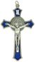 St Benedict Blue Enamel Flared Crucifix Pendant - 3 1/8
