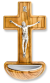   Olive Wood Crucifix Holy Water Font - 6.5