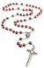 Red Multicolor Confetti Glass 8mm Bead Rosary with Miraculous Medal Centerpiece – Silver Tone, 21