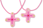  Shining Star Cross Pendants with Pink Cord - 25"  - Closeout Sale *  (Minimum quantity purchase is 12)
