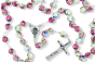  Pink and White 8mm Ceramic Bead Rosary with Our Lady of Fatima Center  - 20"   Minimum quantity purchase is 1)