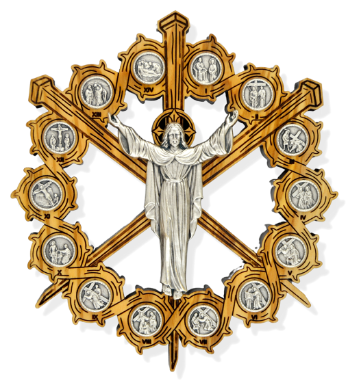 Stations of the Cross Crown of Thorns & Three Nails Wall Plaque (Olivewood) – 4 3/4", Made in Italy  (Minimum quantity purchase is 1)