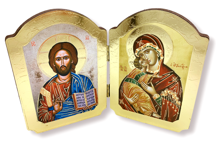 Christ the Ruler / Virgin and Child Byzantine Style Arched Icon - 8 x 5 3/4"   (Minimum quantity purchase is 1)