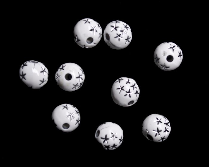    White Star Spangled Plastic Beads, 8 mm round- 60 beads   (Minimum quantity purchase is 1)