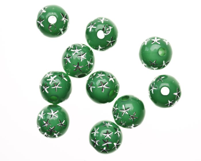 Green Star Spangled Plastic Beads, 8 mm round- 60 beads   (Minimum quantity purchase is 1)