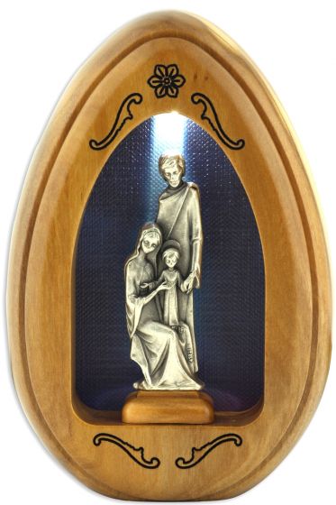 Olivewood Tabletop Holy Family with LED Light - 4.5" (Minimum quantity purchase is 1)