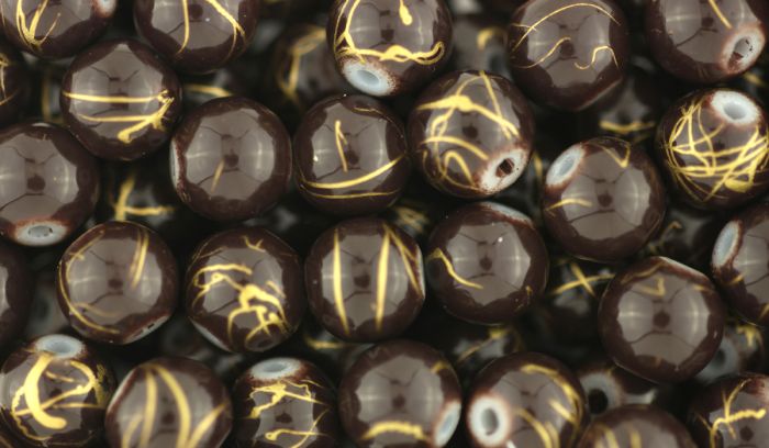  Brown and Gold Swirl Glass Beads - 8mm  60 PER PACK  *  (Minimum quantity purchase is 3)