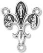 Fleur-de-Lis Rosary Center (Mary, St Bernadette & St Therese) - 15/16" Silver Oxidized, Made in Italy  (Minimum quantity purchase is 2)