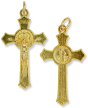 St Benedict Flared Edge Crucifix - 1 1/2" Gold Plated, Made in Italy  * (Minimum quantity purchase is 3)