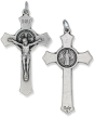 St Benedict Flared Edge Crucifix - 2" Silver Oxidized, Made in Italy  *  (Minimum quantity purchase is 1)