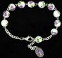 Purple and White Ceramic Bead, Linked Rosary Bracelet - 8"