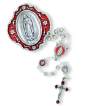 Our Lady of Guadalupe Metal Rosary - Silver Ox, Red Enamel, 15"- Includes 2-Tone Metal Case    (Minimum quantity purchase is 1)